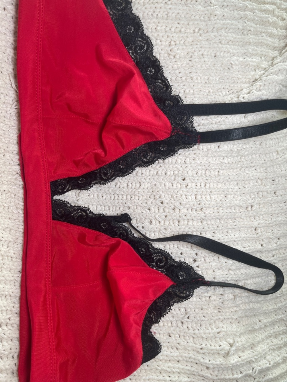 Source Unknown Red Bralette with Black Lace Trim